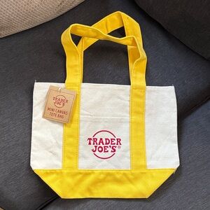 Trader Joe's Mini Yellow and White Canvas Tote Bag